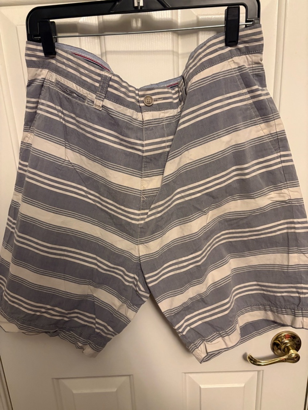 Tommy Hilfiger Men’s Blue and White Striped Flat Front Shorts